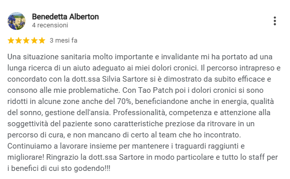 Recensione Google su Taopatch al Centro Fisios